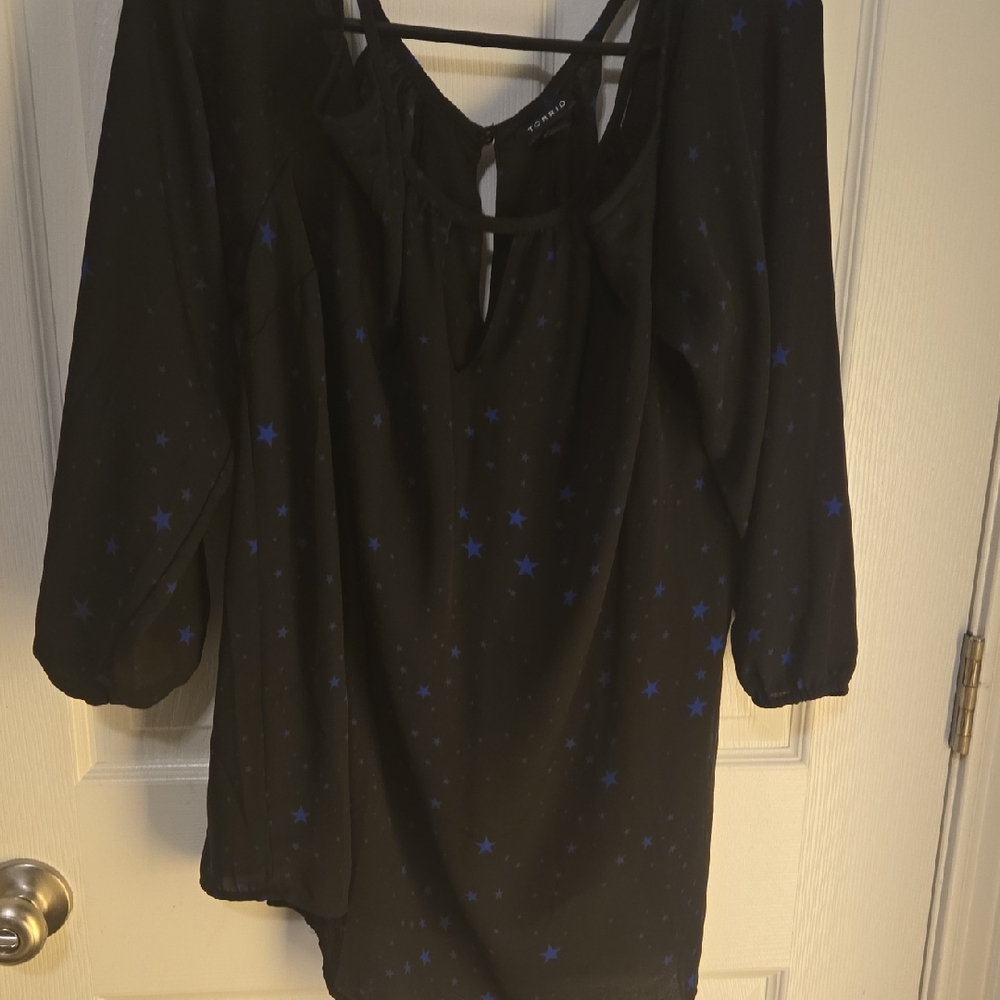 Torrid Midnight Black Blouse with Indigo Stars